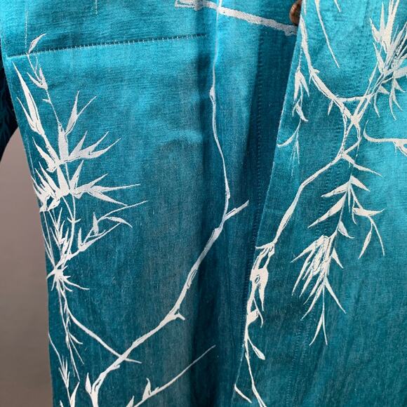 HAIDER ACKERMANN Size M Teal White Jacquard Linen Silk Layered Long Sleeve Shirt - Picture 7 of 10